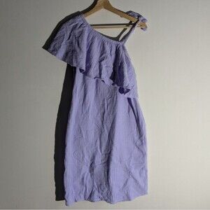 Conifer Purple Cotton Gauze Ruffle One Shoulder Beachy Dress Women's Size Small